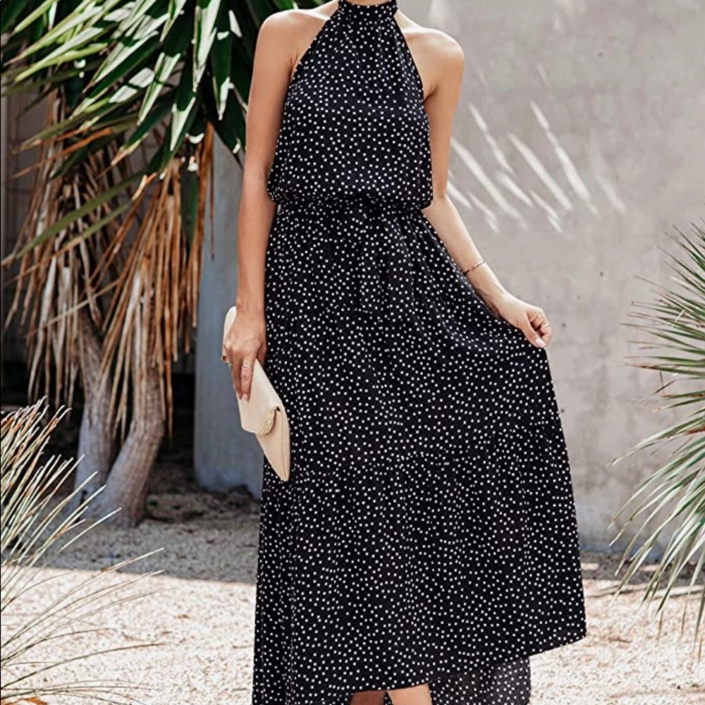 Black and white polka dot maxi dress